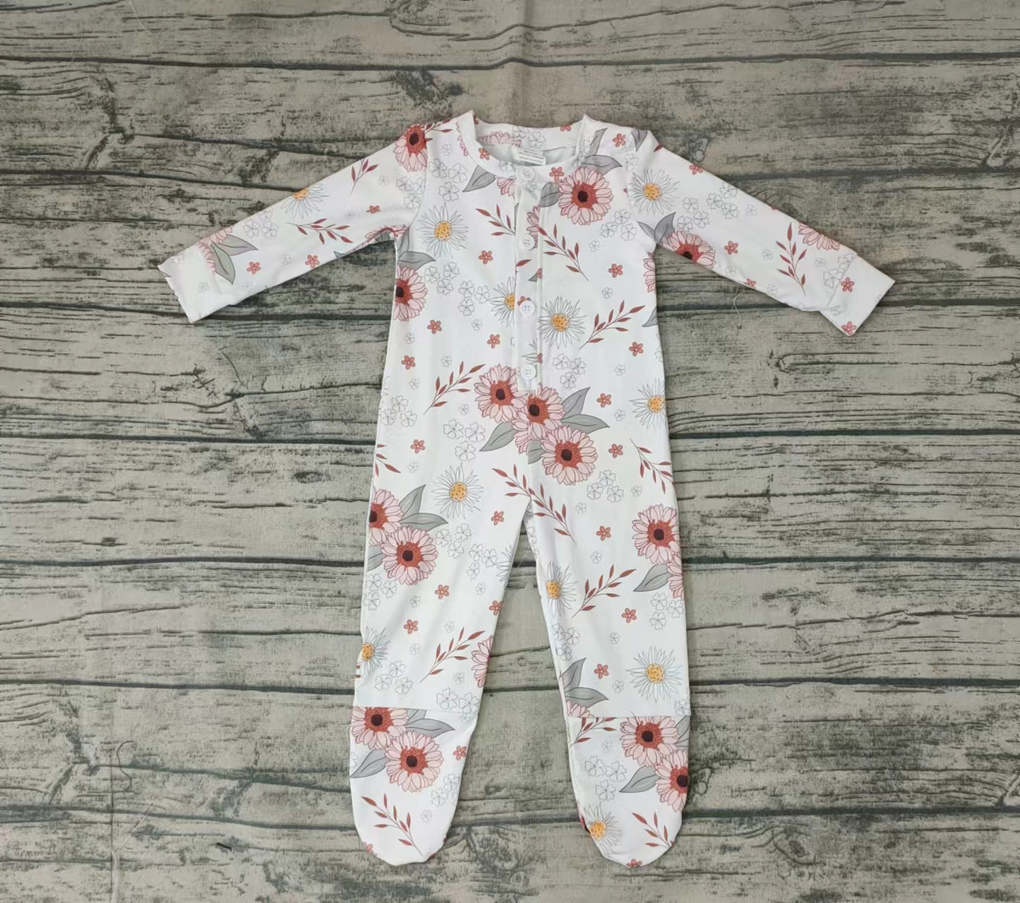 Baby girls white floral long sleeve rompers