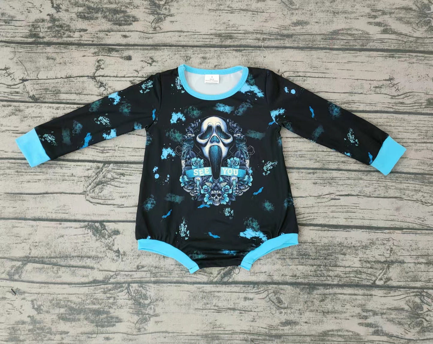 Baby girls Halloween skull blue rompers