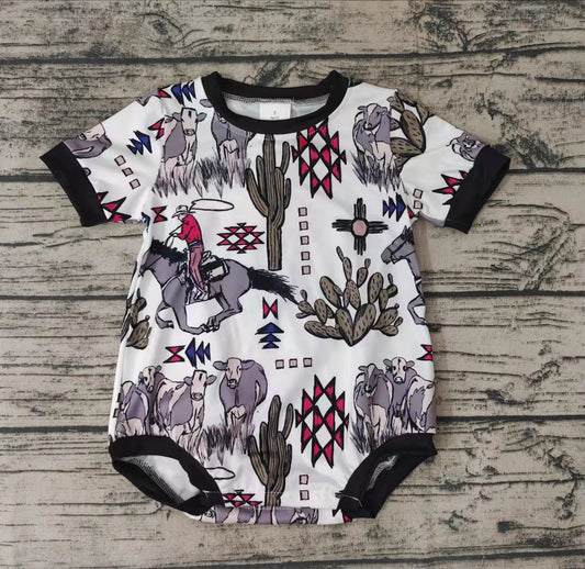 Baby boys horse cow western rompers