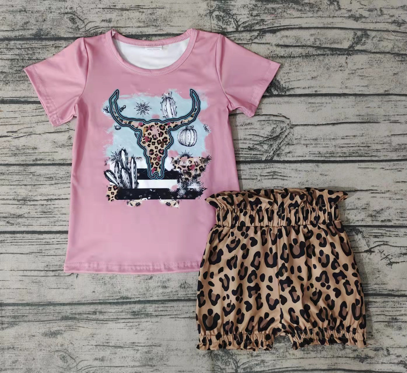 Baby girls cow skull leopard summer shorts sets