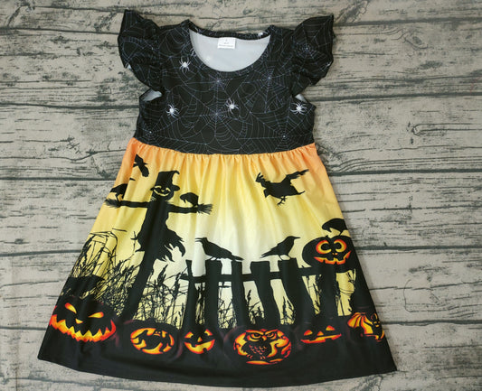 Baby girls Halloween pumpkin black pearl dresses