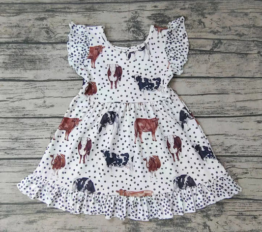 Baby girls cow dots ruffle dresses