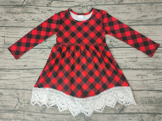 Baby girls Christmas black red plaid lace dresses