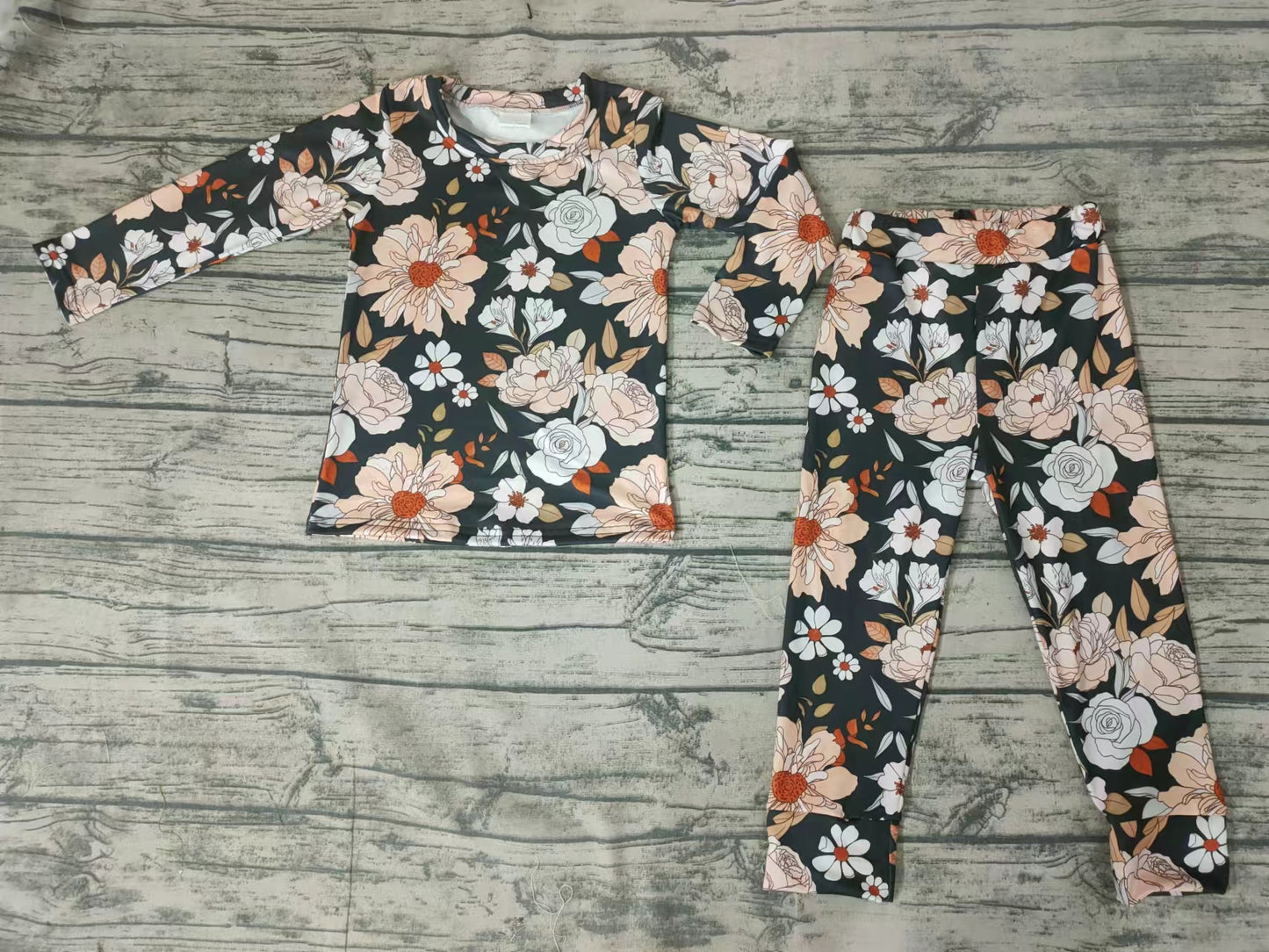 baby girls black floral fall pajamas sets