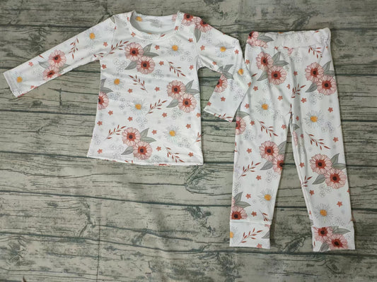 baby girls pink flower fall pajamas clothes sets
