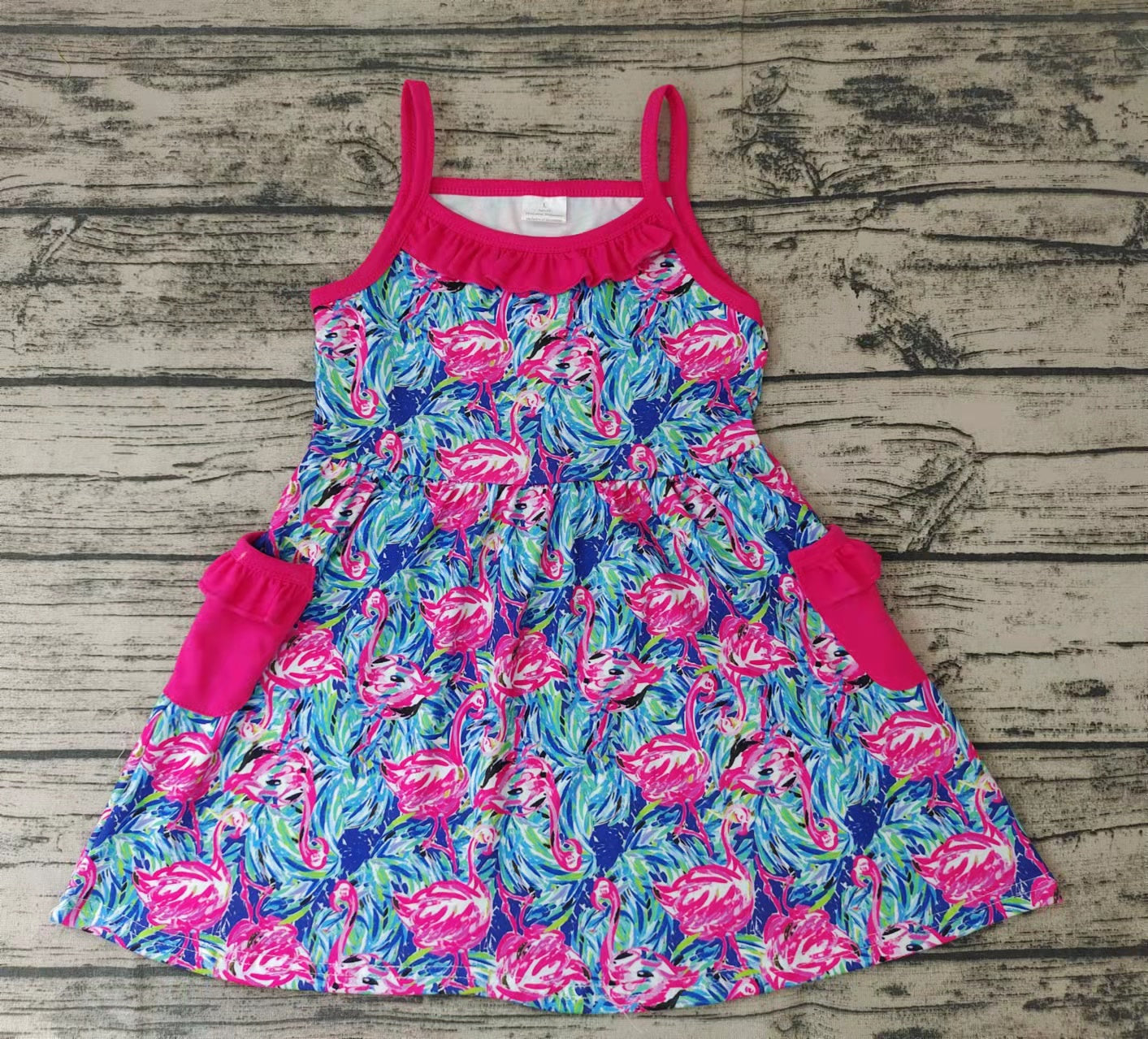 Baby girls summer flamingo pocket dresses