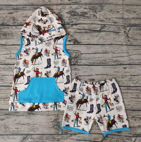 Baby boys western hoodie top summer shorts sets