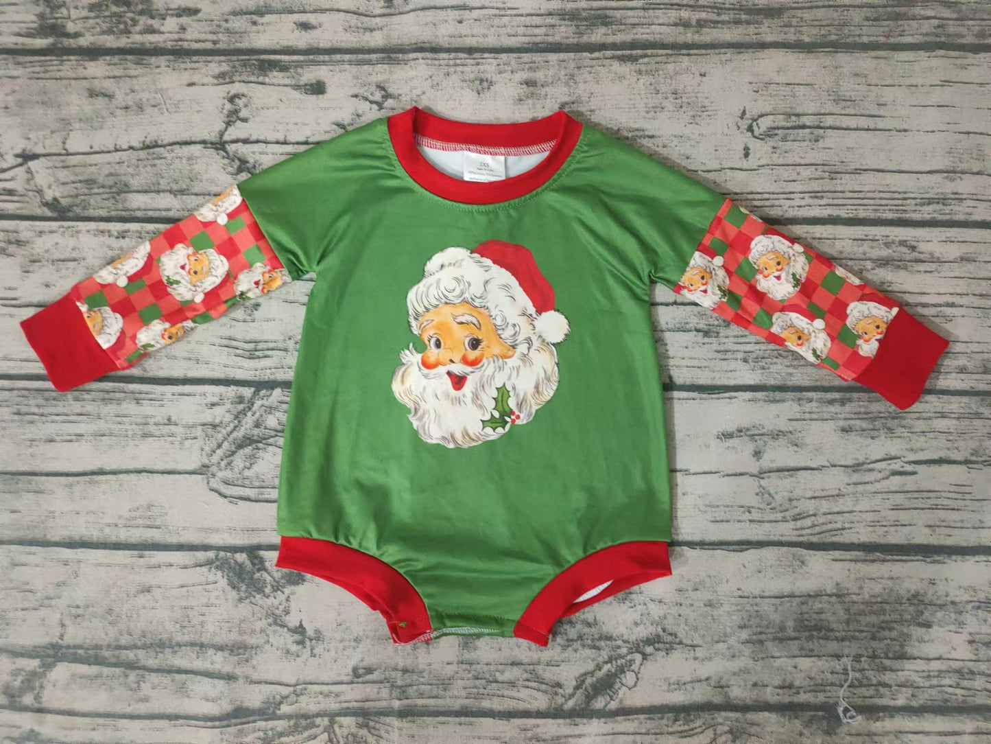 Baby girls Christmas green santa long sleeve rompers