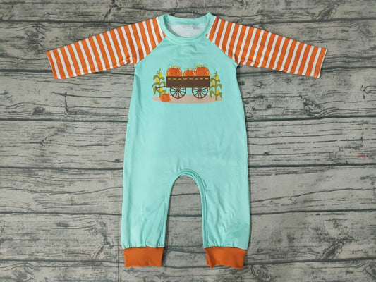 Baby boys pumpkin tractor rompers