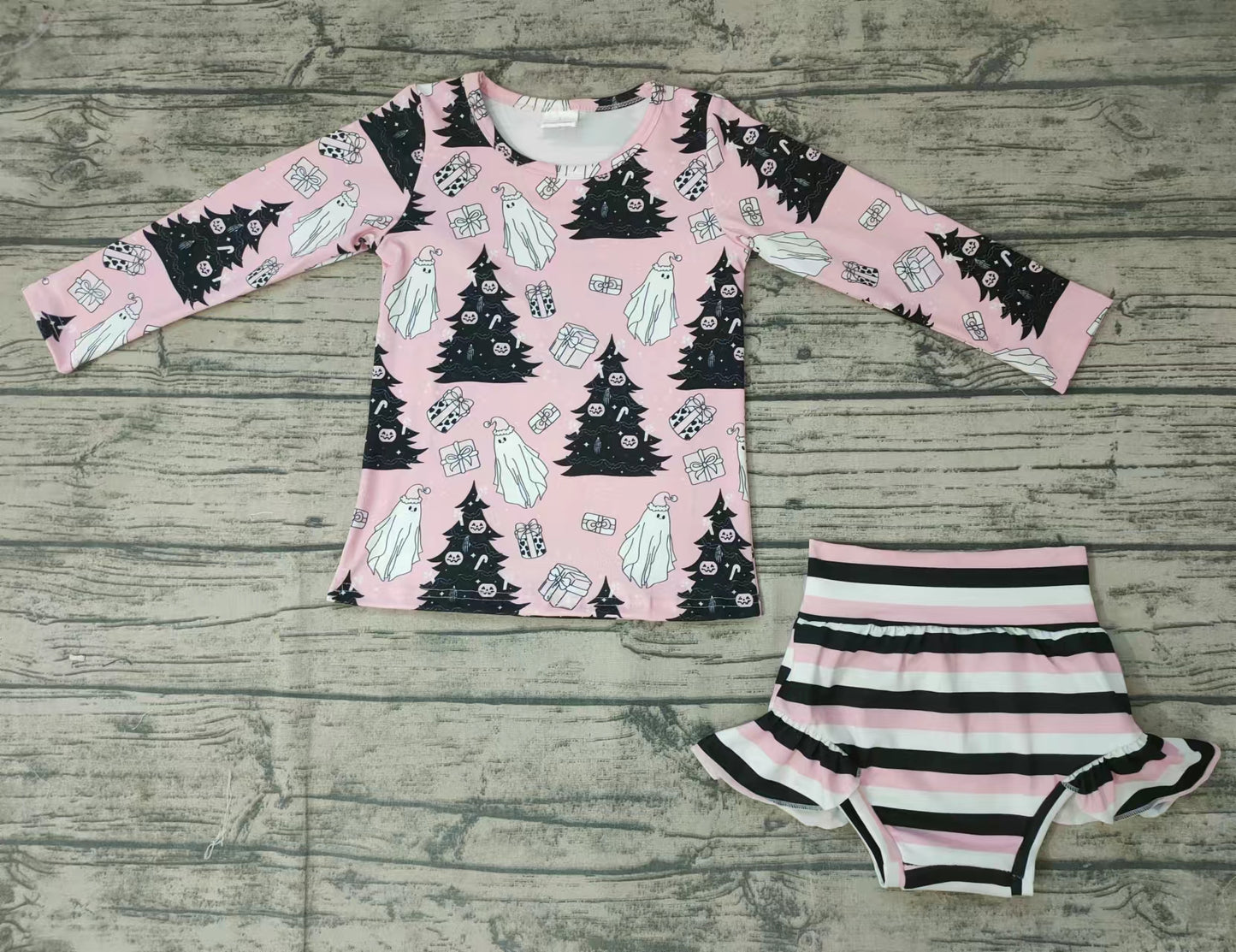 Baby girls Christmas halloween pink bummie sets