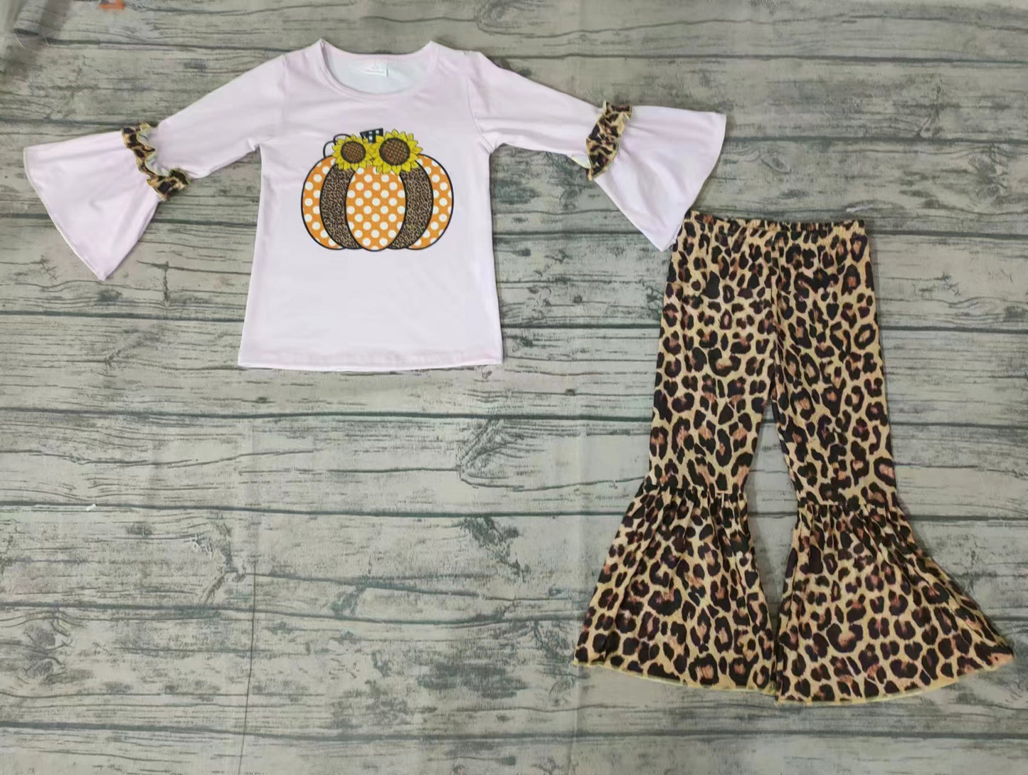 Baby girls pumpkin pink leopard ruffle pants clothing sets