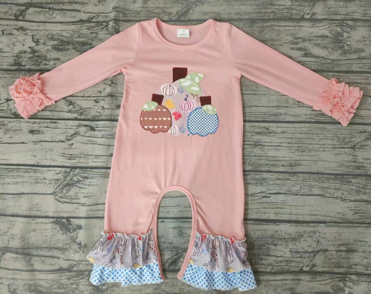Baby girls pink pumpkin floral embroidery rompers