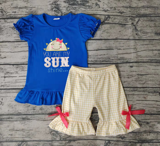 You are my sunshine baby girls summer ruffle shorts sets