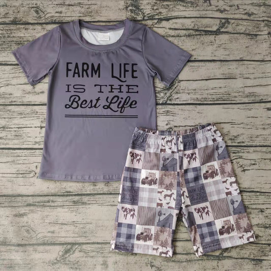 Baby boy farm life grey shorts sets