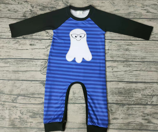 Baby boys Halloween ghost blue stripe rompers