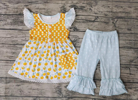 Baby girls peach ruffle capris summer sets