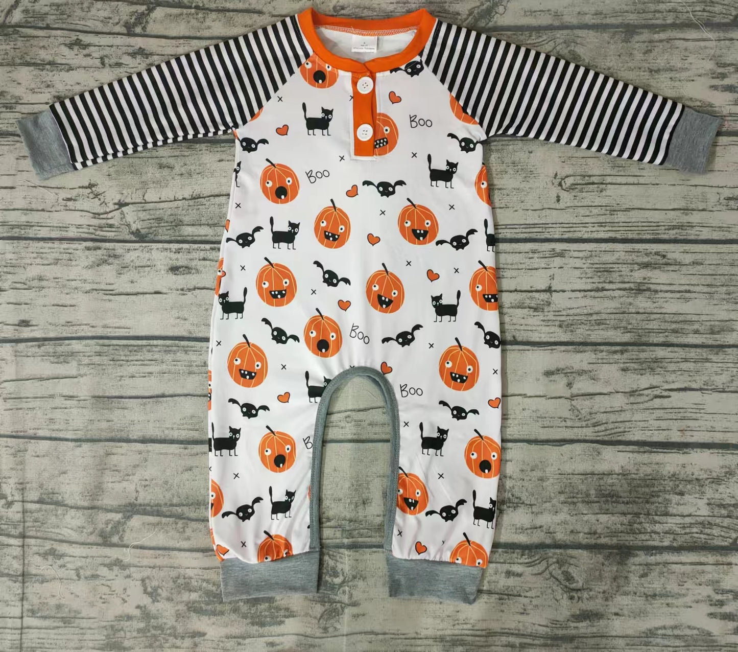 Baby girls pumpkin stripe rompers