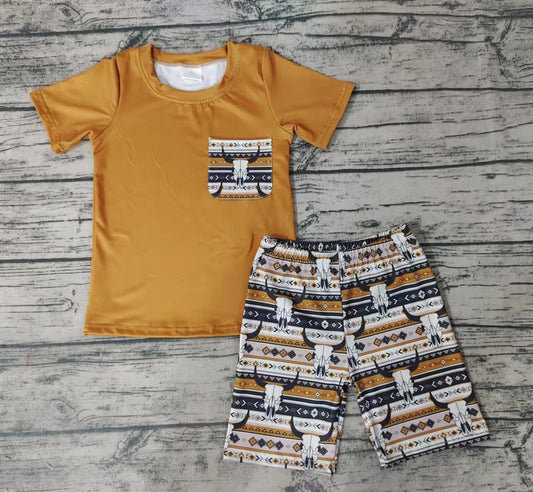 Baby boys cow skull pocket western shorts sets