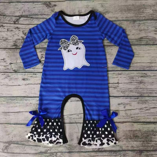 Baby girls Halloween ghost blue stripe rompers