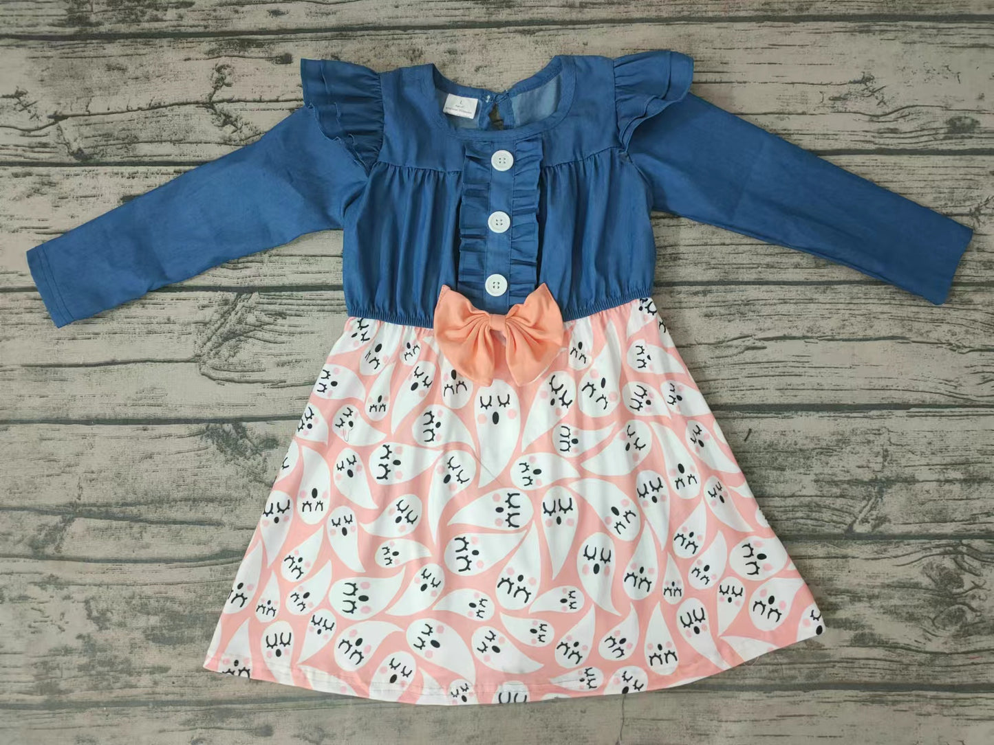 Baby girls pink ghost long sleeve bow dresses