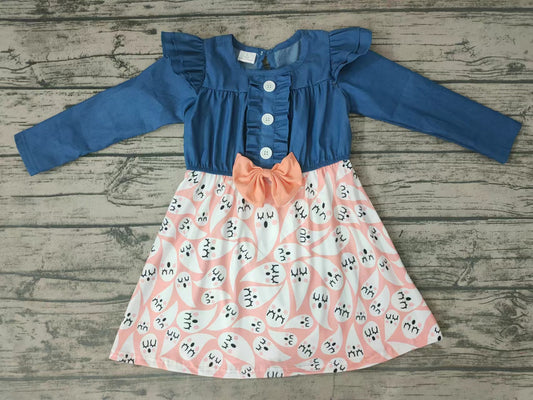 Baby girls pink ghost long sleeve bow dresses