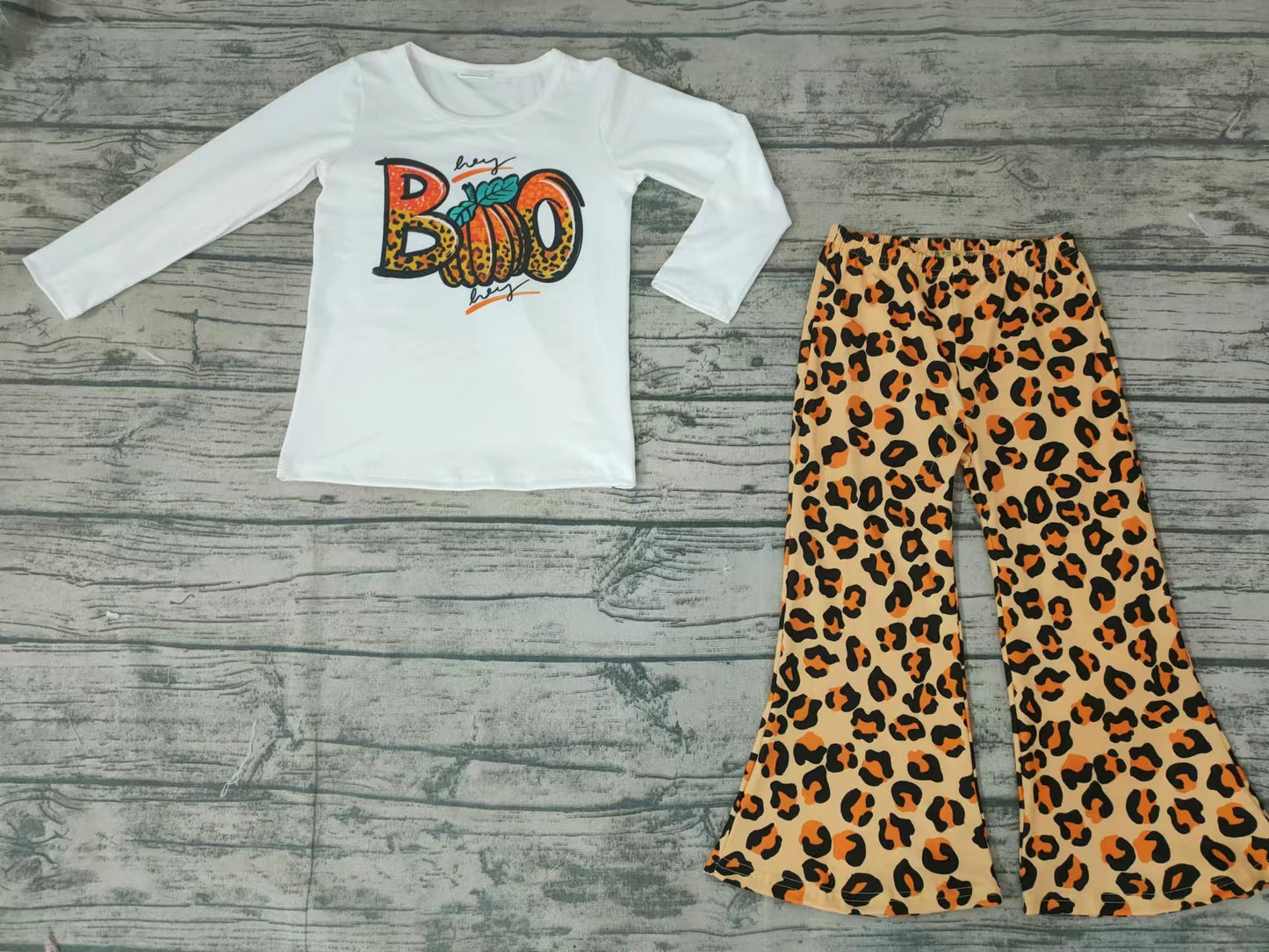 baby girls Halloween boo leopard bell pants sets