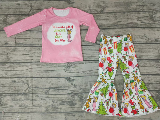 Baby Girls Christmas Pink Cartoon Frog Bell Pants Sets