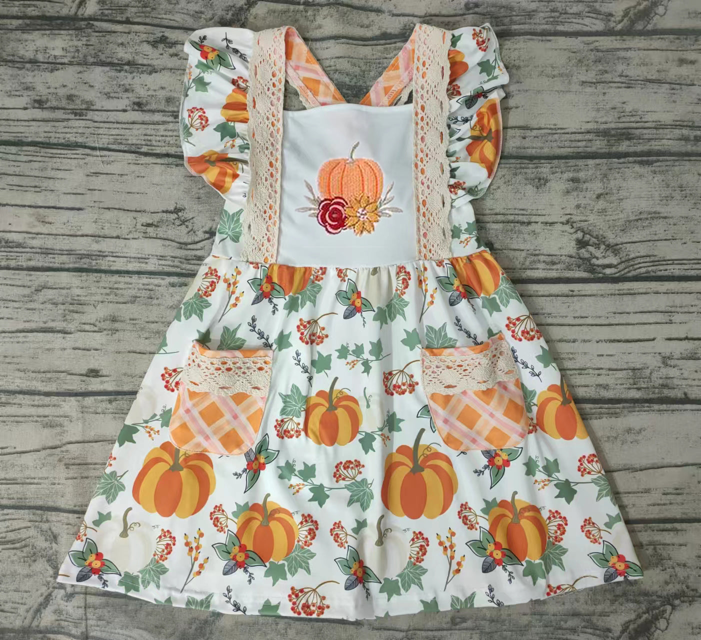 Baby girls pumpkin floral knee length dresses