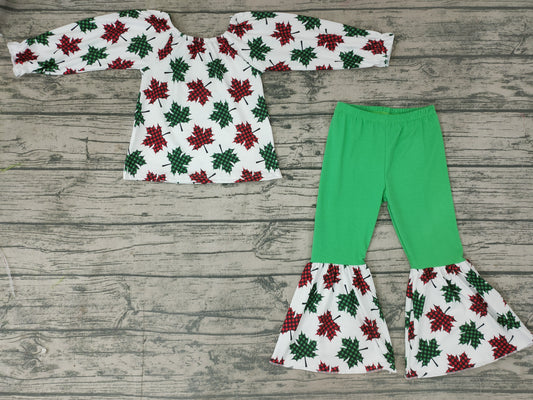 baby girls Christmas leaves bell pants sets