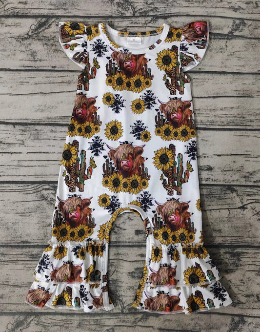 Baby girls cow sunflower rompers