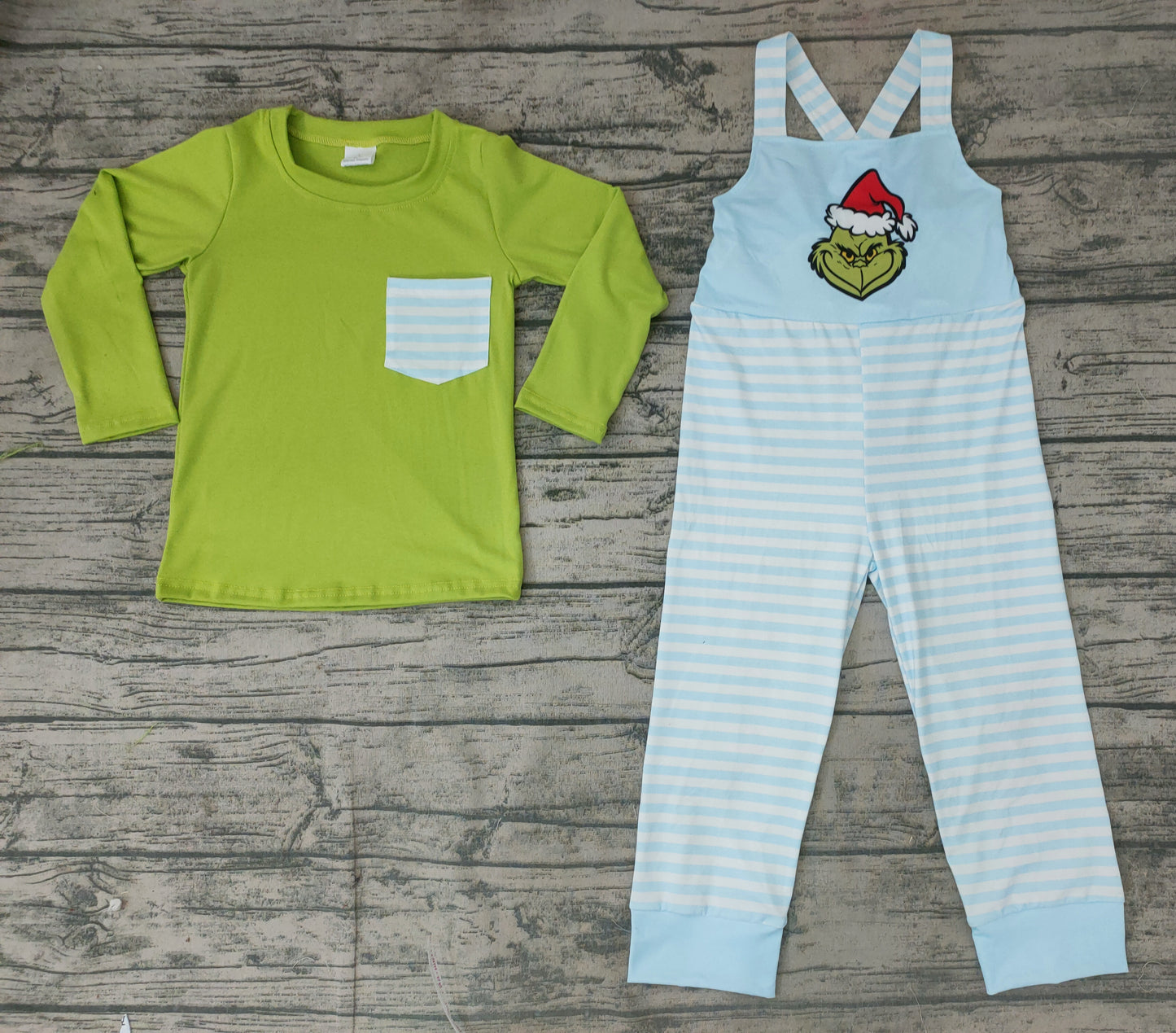 Baby boys Christmas green overall clothes sets