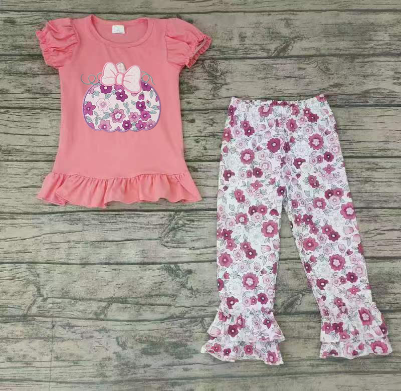 Baby girls pink purple floral pumpkin pants sets