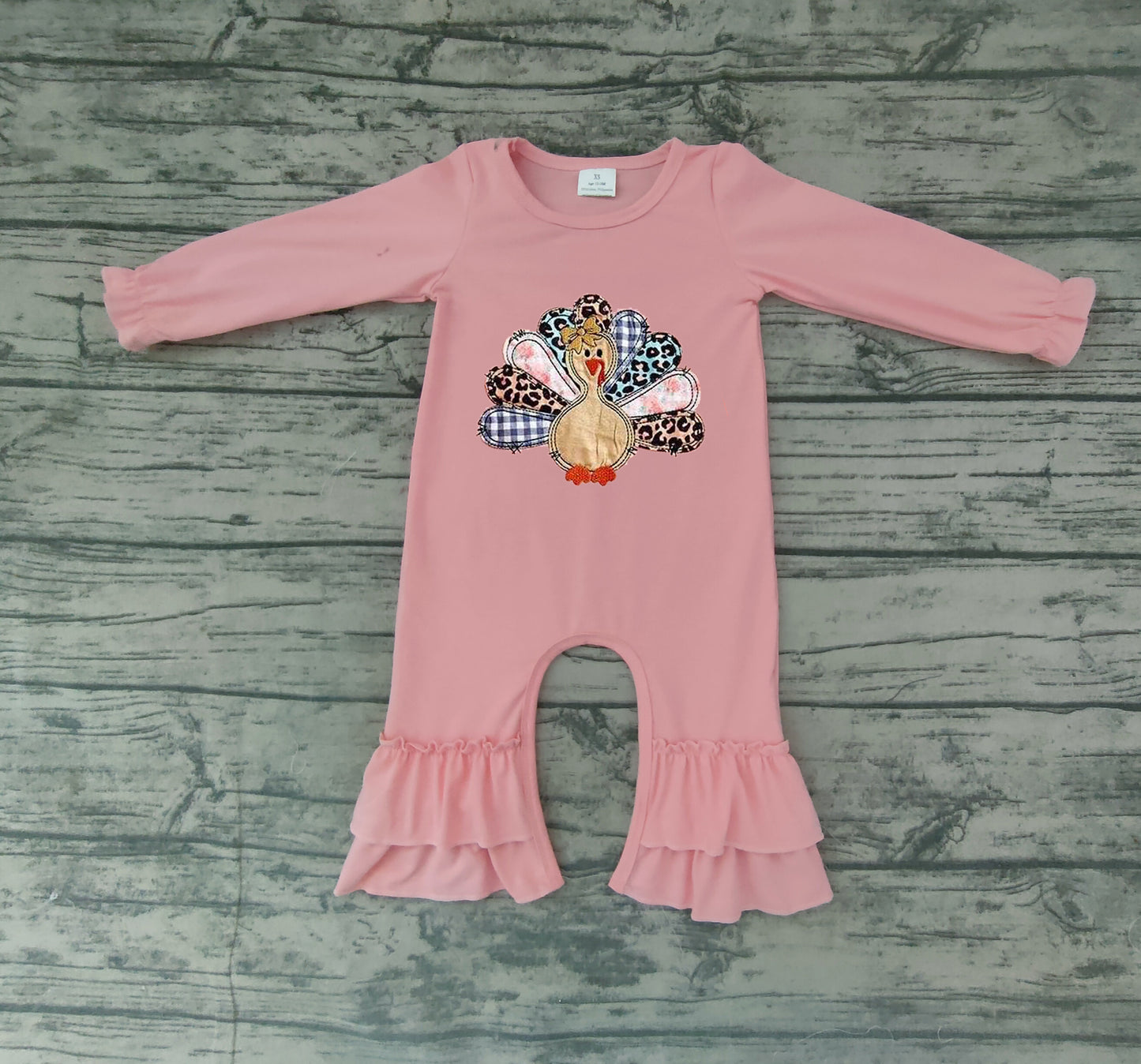 Baby Girls Thanksgiving pink turkey ruffle rompers