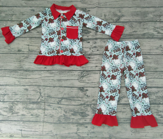 Baby girls Christmas western santa pajamas sets