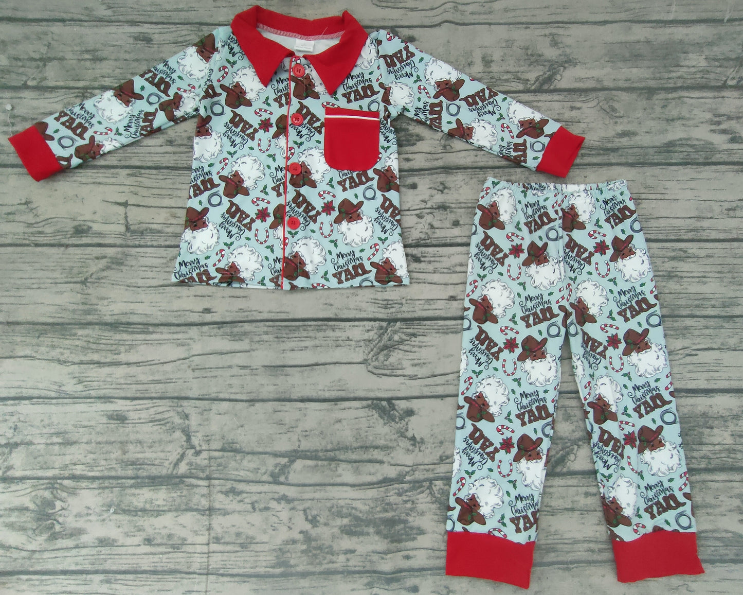 Baby Boys Christmas western santa pajamas sets
