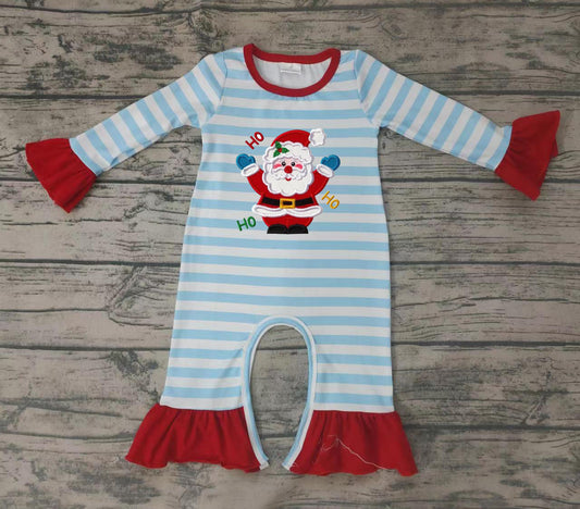 Baby girls Christmas santa blue stripes rompers