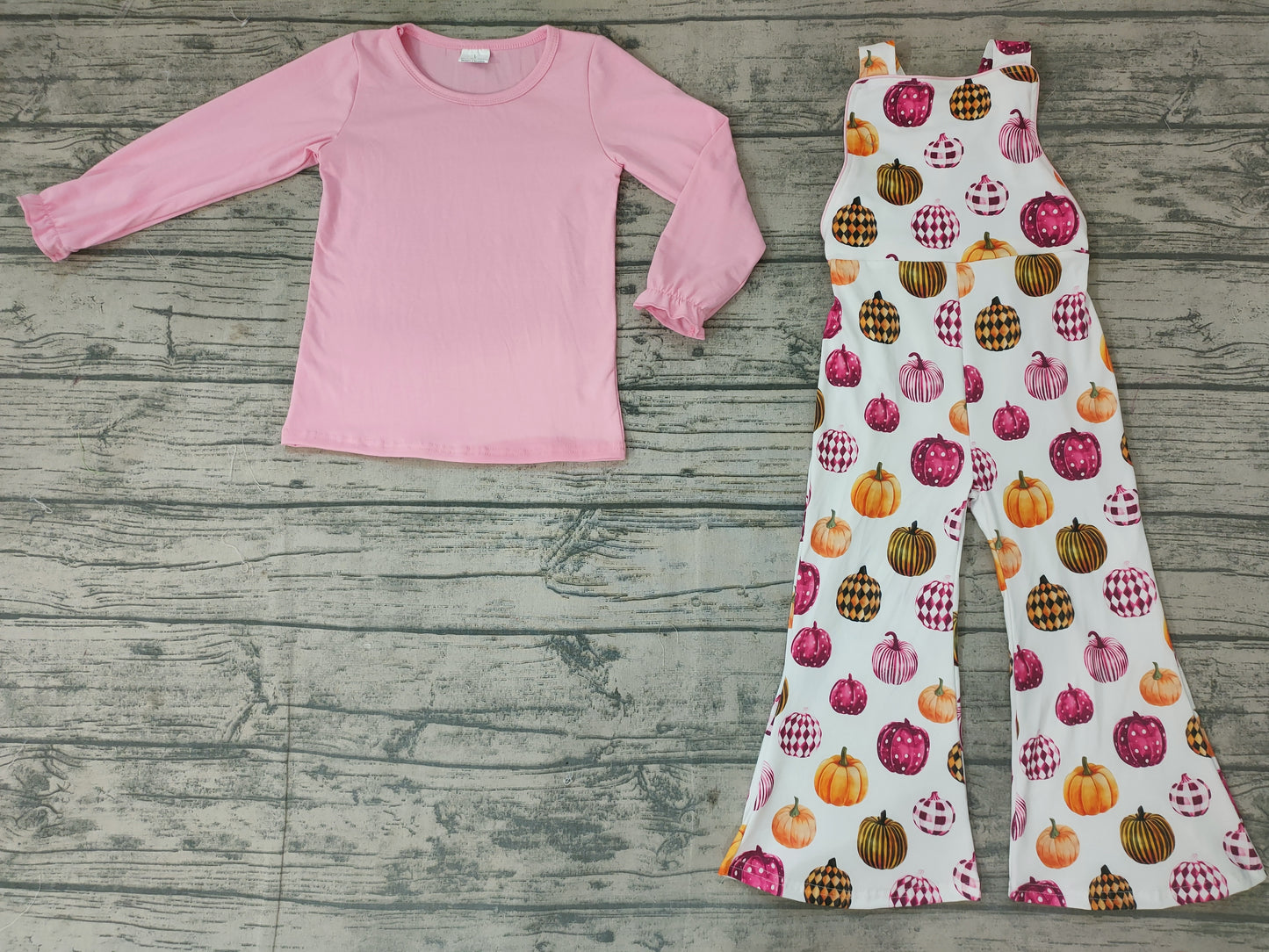 Baby girls pink top pumpkin overall fall clothes sets
