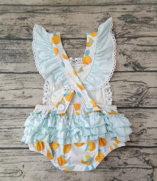 Baby girls lemon summer bubble rompers