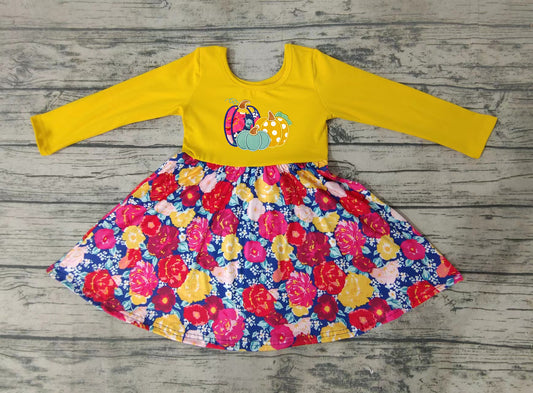 Baby girls pumpkin embroidered twirl dresses