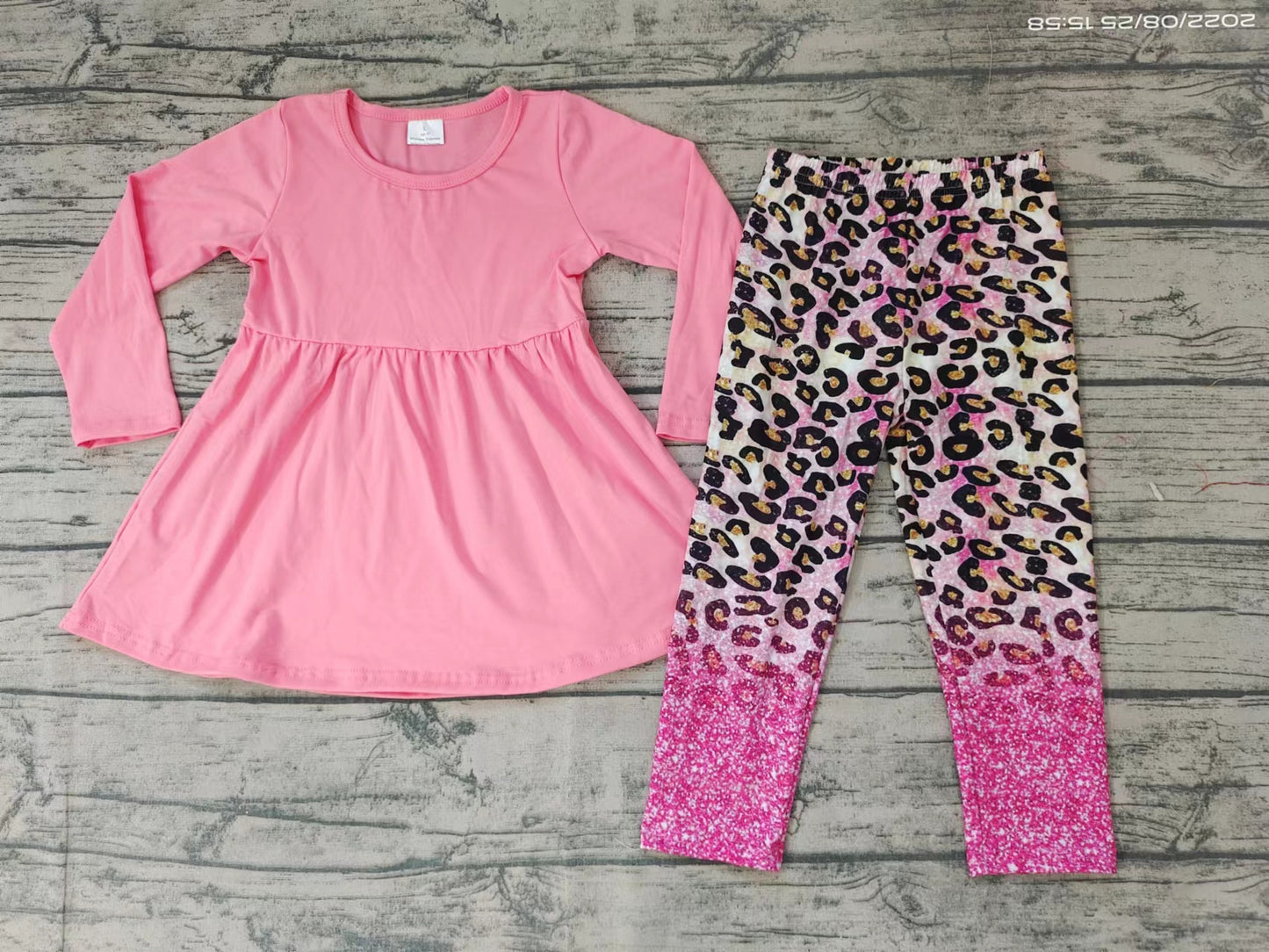 Baby girls fall pink tunic leopard legging pants sets