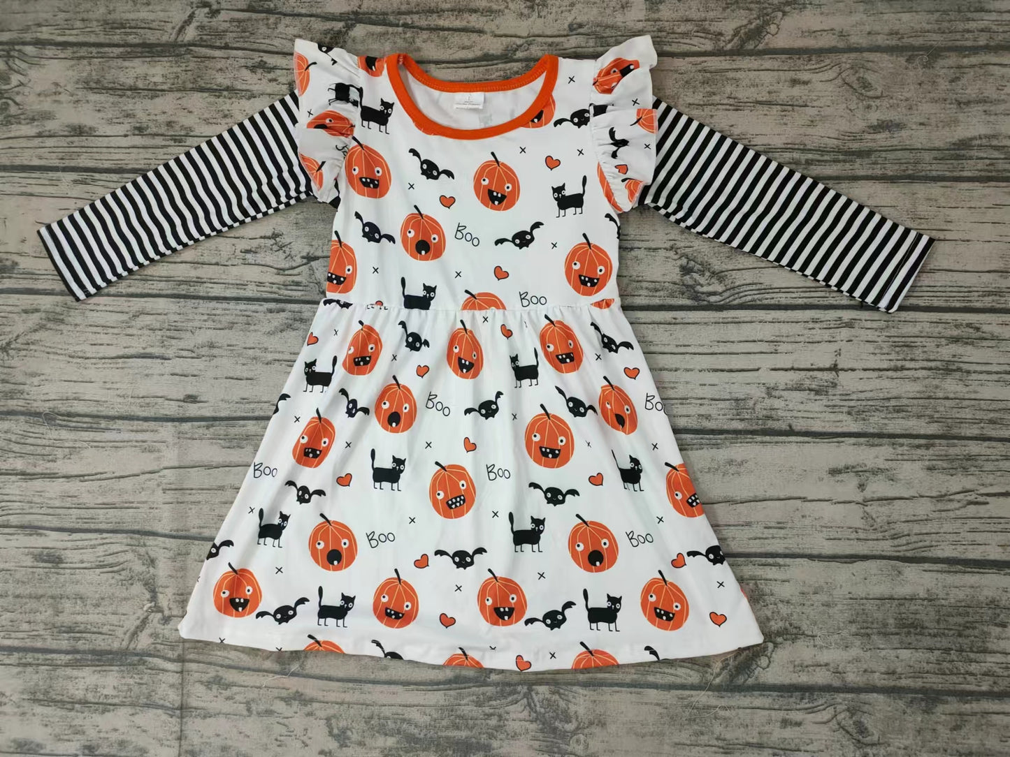 Baby girls pumpkin stripe long sleeve dresses