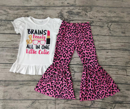 Baby girls Brains beauty all in one little cutie leopard bell pants sets