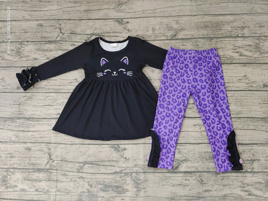 Baby girls Halloween cat purple leopard legging clothes sets