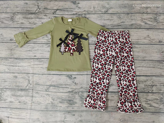 Baby girls Christmas tree green leopard pants clothes sets