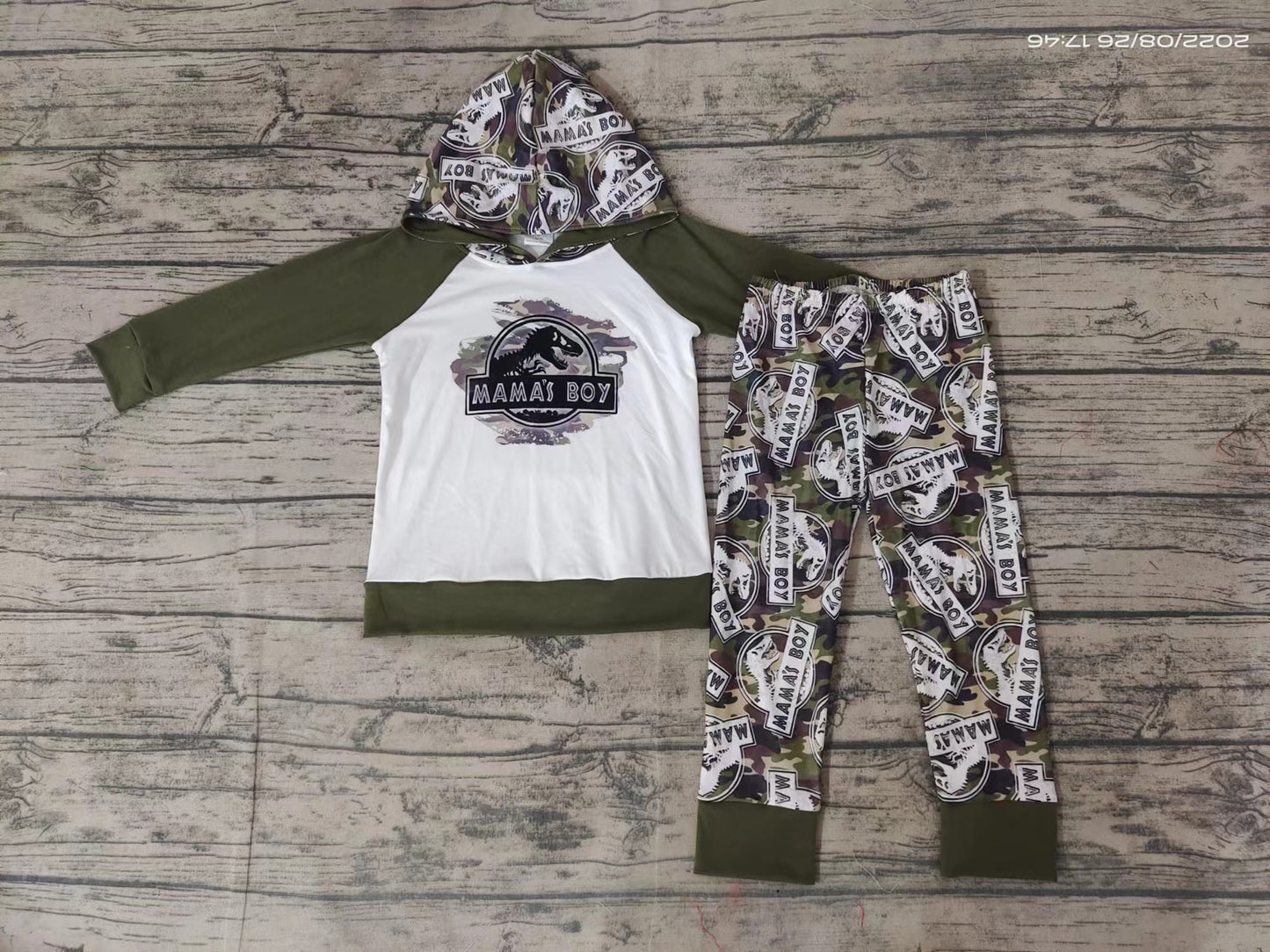 Mama's boy dinosaur hooded pants sets