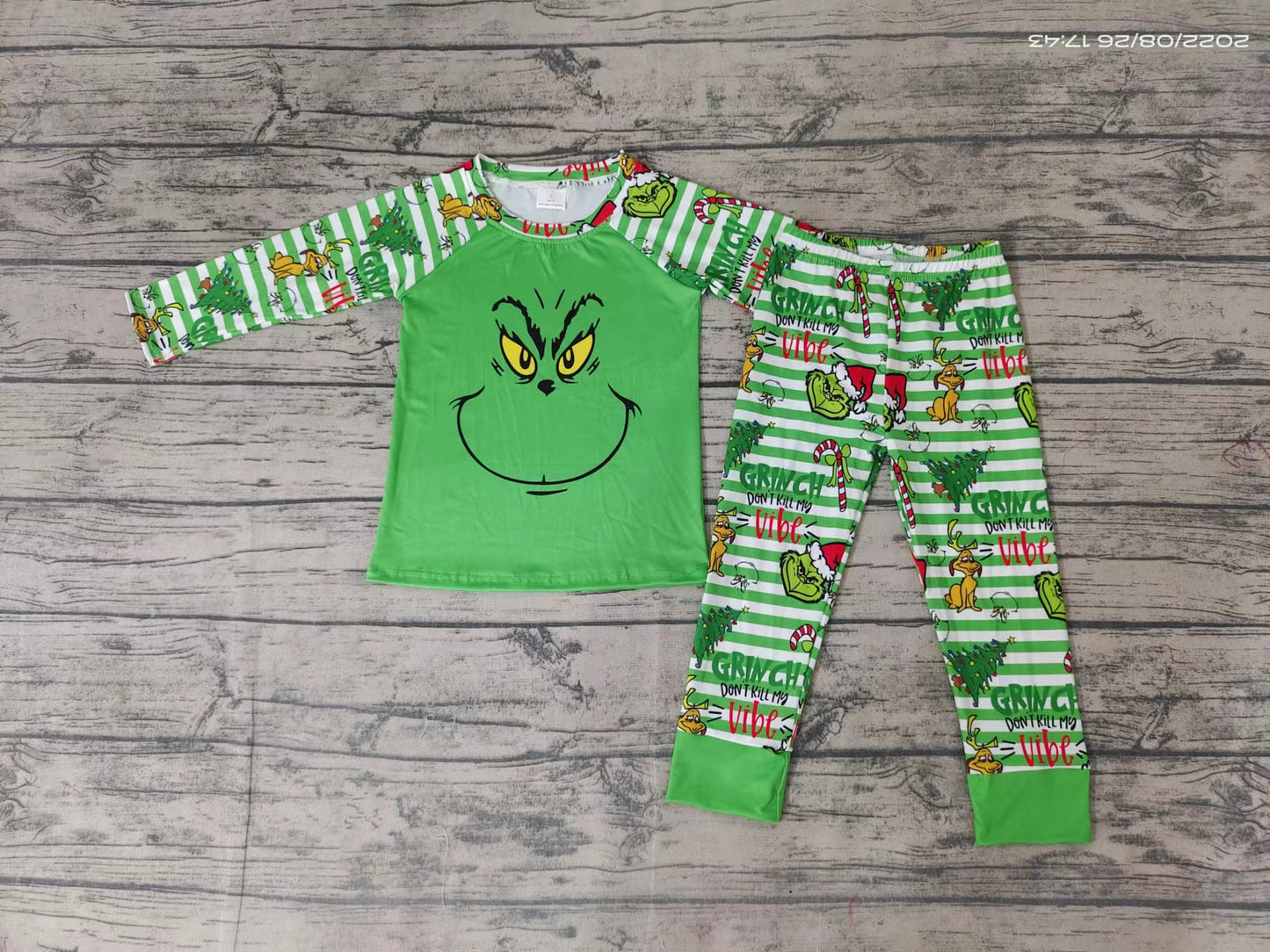 baby kids Christmas green color family pajamas clothing sets