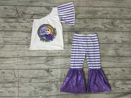 Baby girls Halloween town one shoulder top sequin pants sets