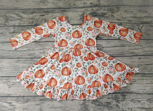 Baby girls pumpkin orange floral twirl dresses
