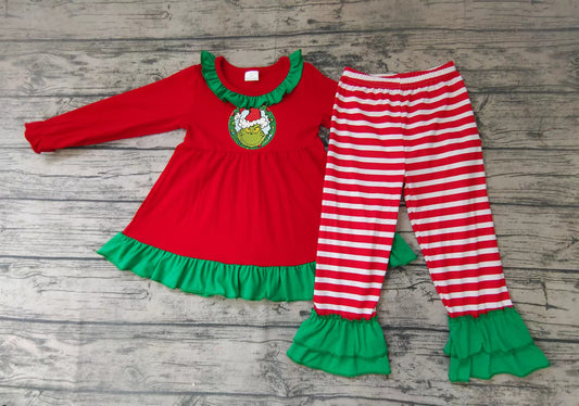 Baby girls Christmas grin ruffle tunic pants sets