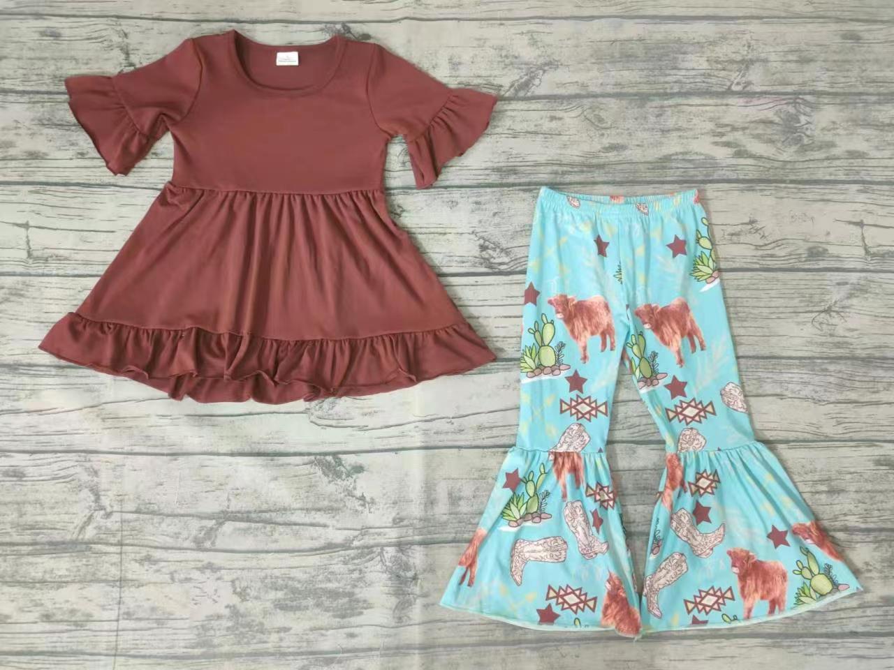 Baby Girls western hi-low tunic bell pants clothes sets